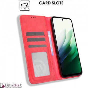 Dirbtinės odos atverčiamas dėklas su skyreliais - raudonas (Xiaomi Redmi 15 4G) Dirbtinės odos atverčiamas dėklas su skyreliais - raudonas (Xiaomi Redmi 15 4G)